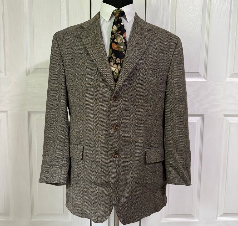Lauren Ralph Lauren Men's 100%Wool Herringbone Windowpane Sportscoat Size 48T